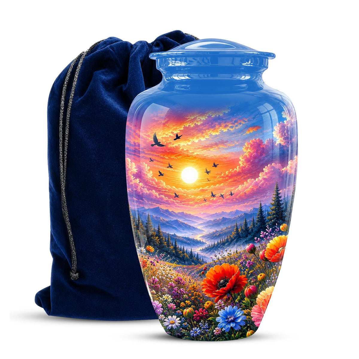 Personalized Wildflower Mountain Sunset Cremation Urn, Nature Memorial Keepsake (200 Cubic)