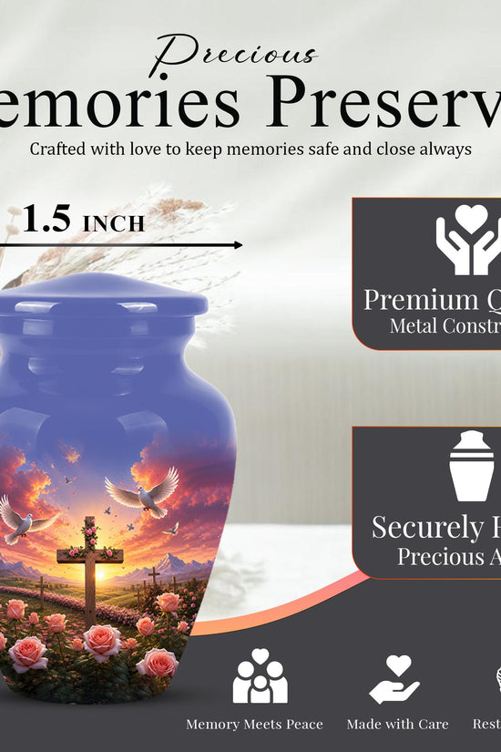 Faith Memorial Ashes Keepsake - Cross Dove Sunset Art