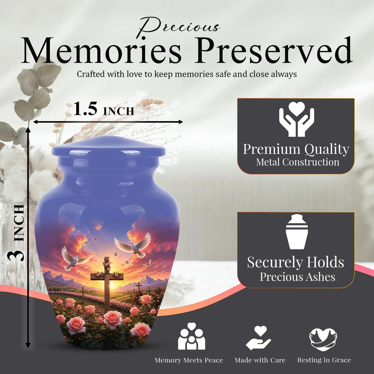 Faith Memorial Ashes Keepsake - Cross Dove Sunset Art