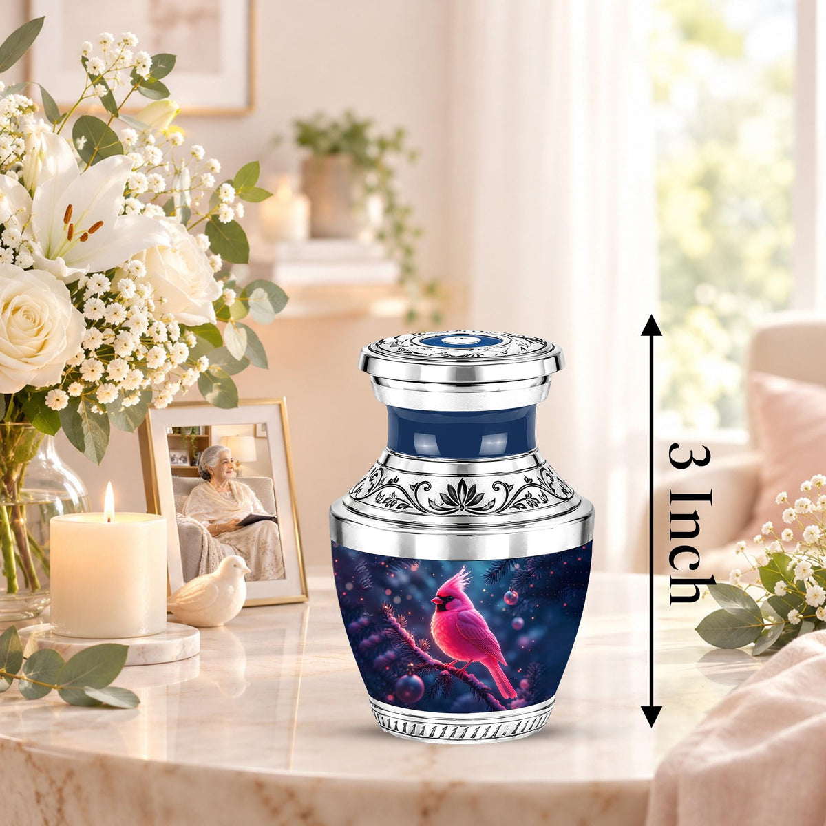 Personalized Cardinal Cremation Urn, Winter Bird Memorial Ashes Urn, Christmas Remembrance Tribute