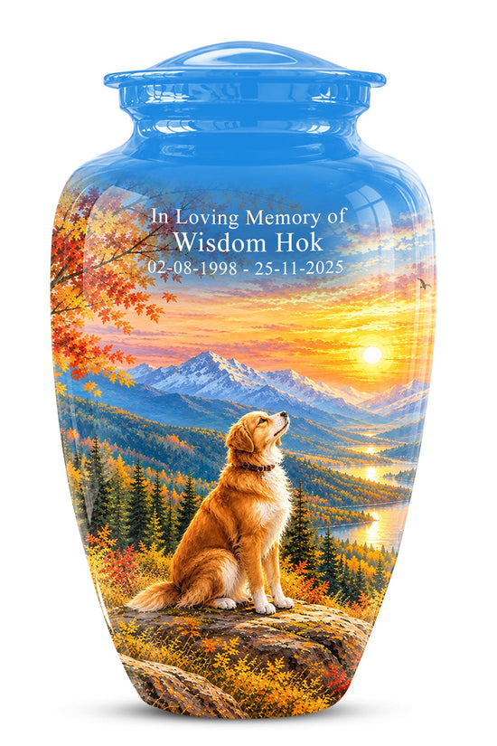 Personalized Golden Retriever Cremation Urn for Ashes, Mountain Dog Memorial Urn, Golden Retriever Tribute Urn - Nature Pet Memorial (200 Cubic)