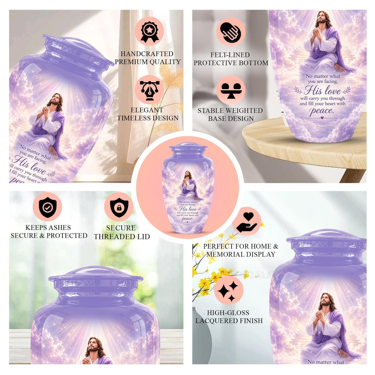 Christian Jesus Urn for Human Ashes, Memorial Keepsake, Religious Funeral Tribute