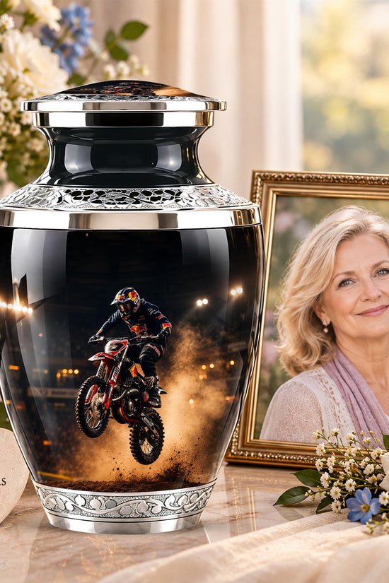 Personalized Motorcycle Cremation Urn, Biker Memorial Ashes (Adult)