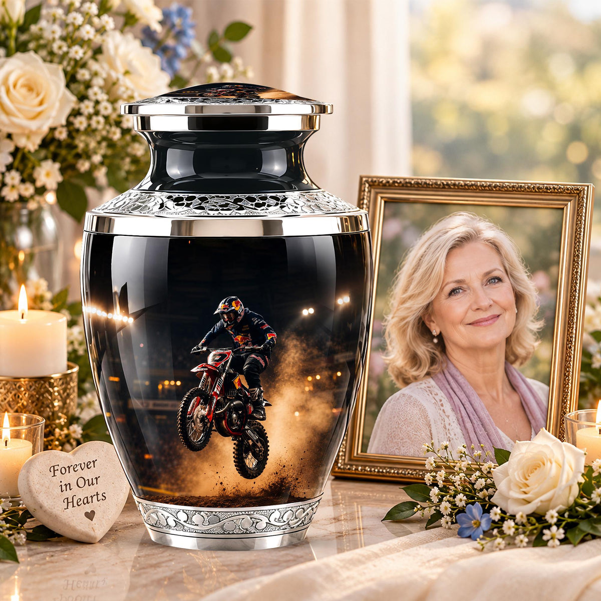 Personalized Motorcycle Cremation Urn, Biker Memorial Ashes (Adult)