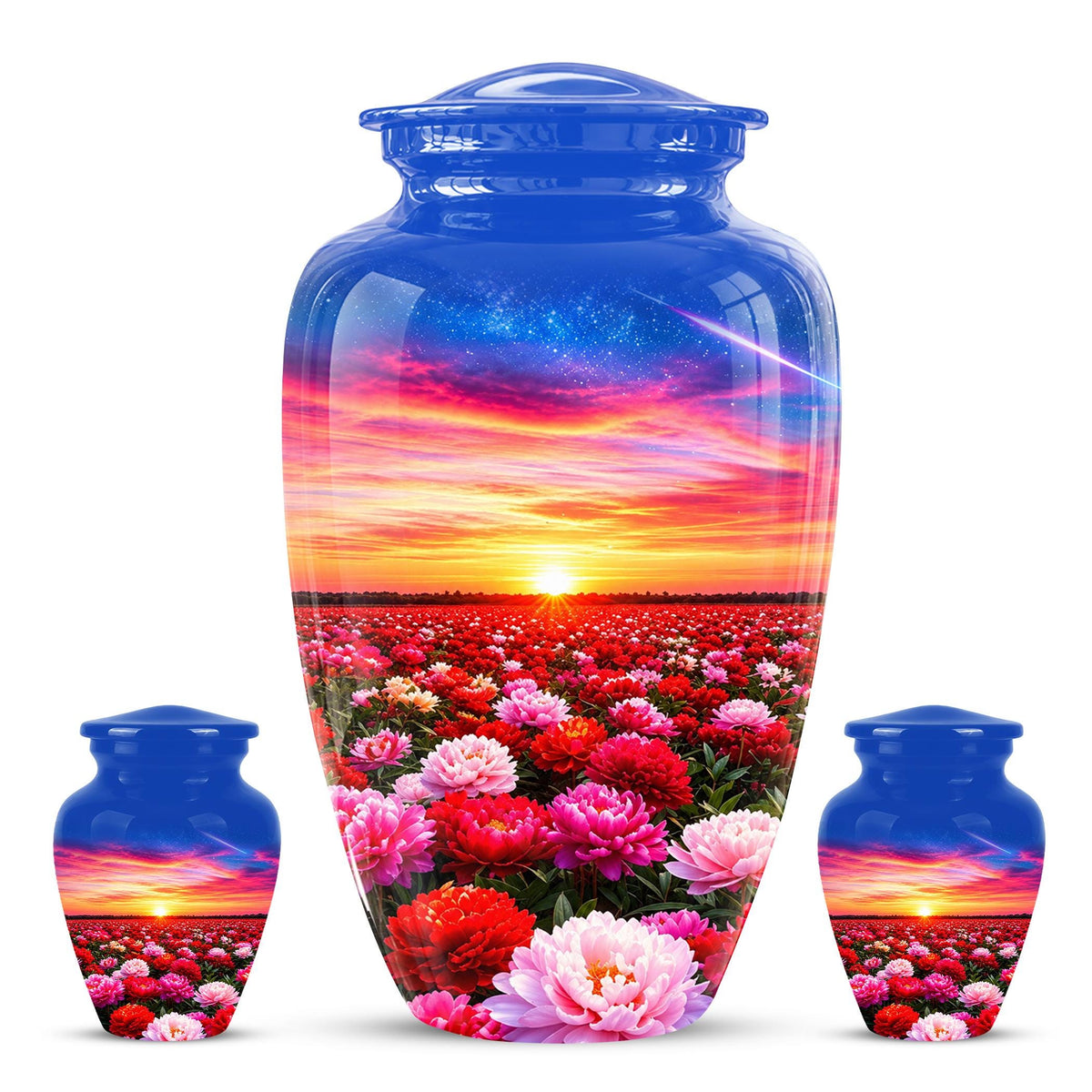 Personalized Floral Sunset Cremation Urn, Metal Memorial Keepsake