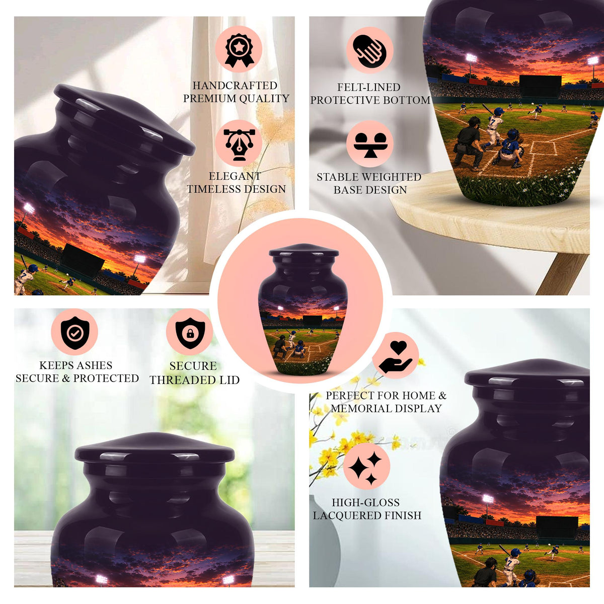 Baseball Cremation Urn for Ashes - Youth Baseball Team Memorial Urn
