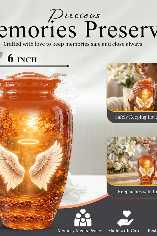 Personalized Angel Wings Cremation Urn - Autumn Heaven Keepsake Ashes Memorial