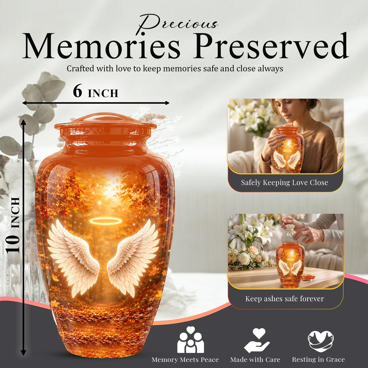 Personalized Angel Wings Cremation Urn - Autumn Heaven Keepsake Ashes Memorial