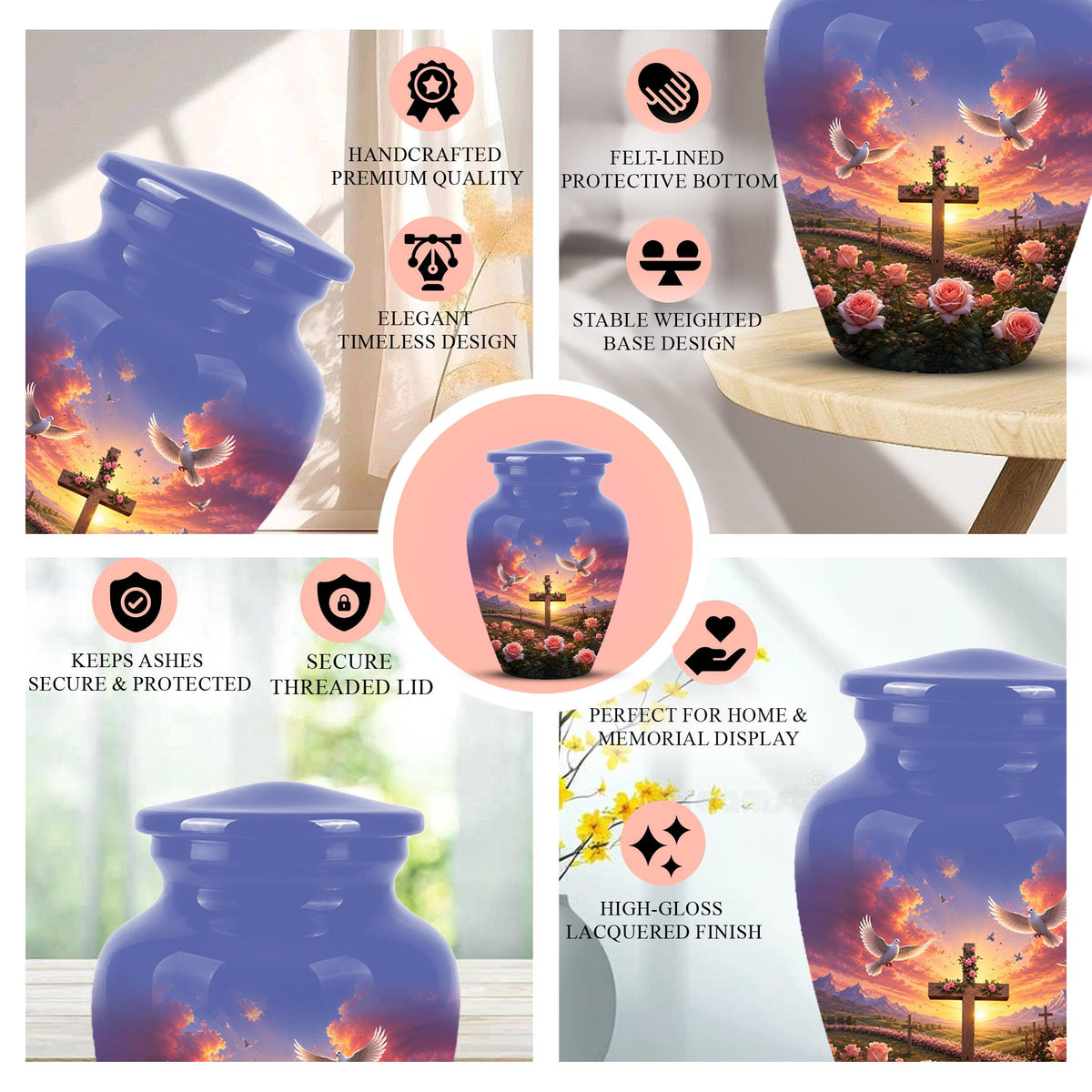 Faith Memorial Ashes Keepsake - Cross Dove Sunset Art
