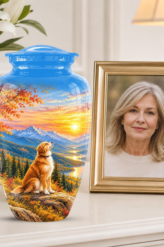 Personalized Golden Retriever Cremation Urn for Ashes, Mountain Dog Memorial Urn, Golden Retriever Tribute Urn - Nature Pet Memorial (200 Cubic)