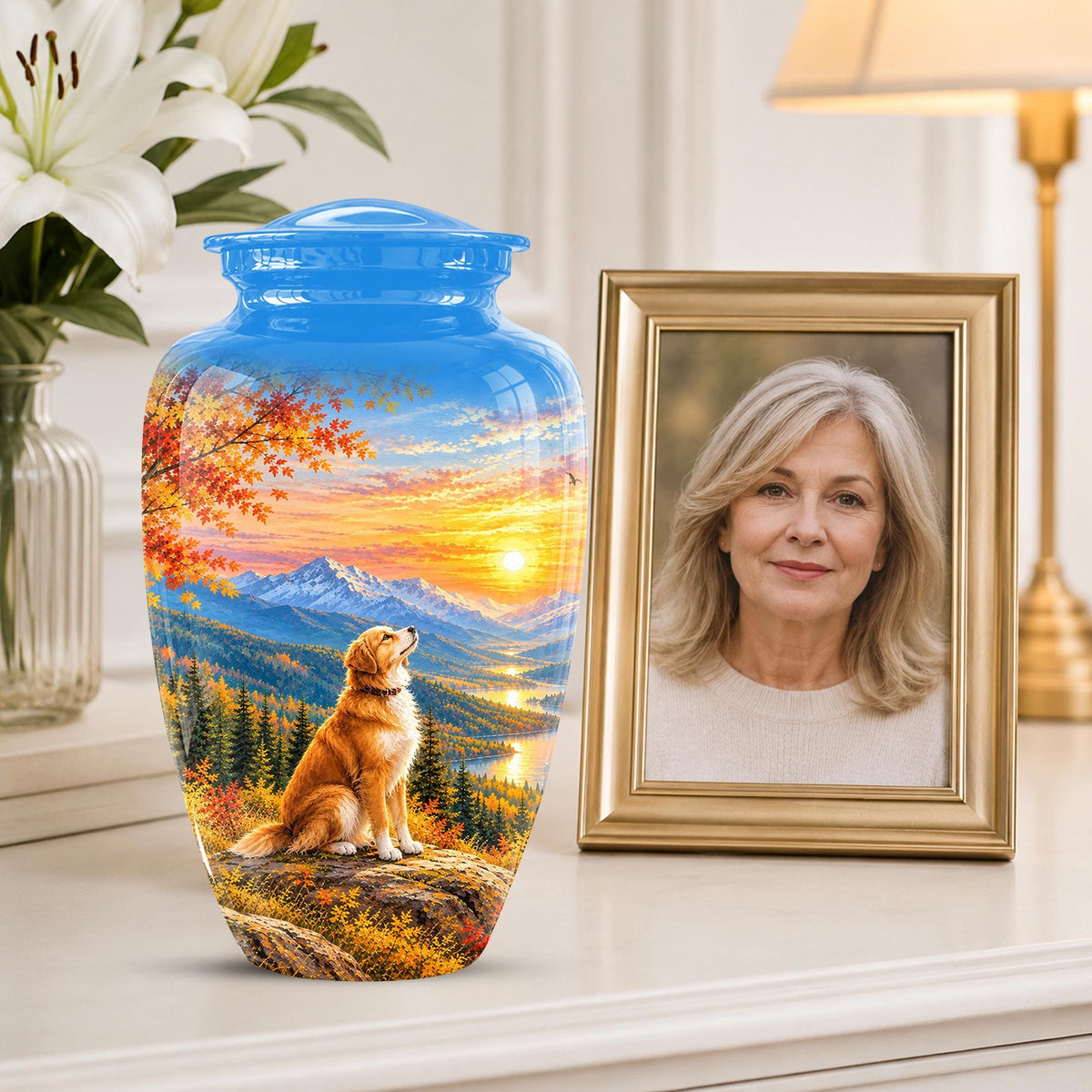 Personalized Golden Retriever Cremation Urn for Ashes, Mountain Dog Memorial Urn, Golden Retriever Tribute Urn - Nature Pet Memorial (200 Cubic)