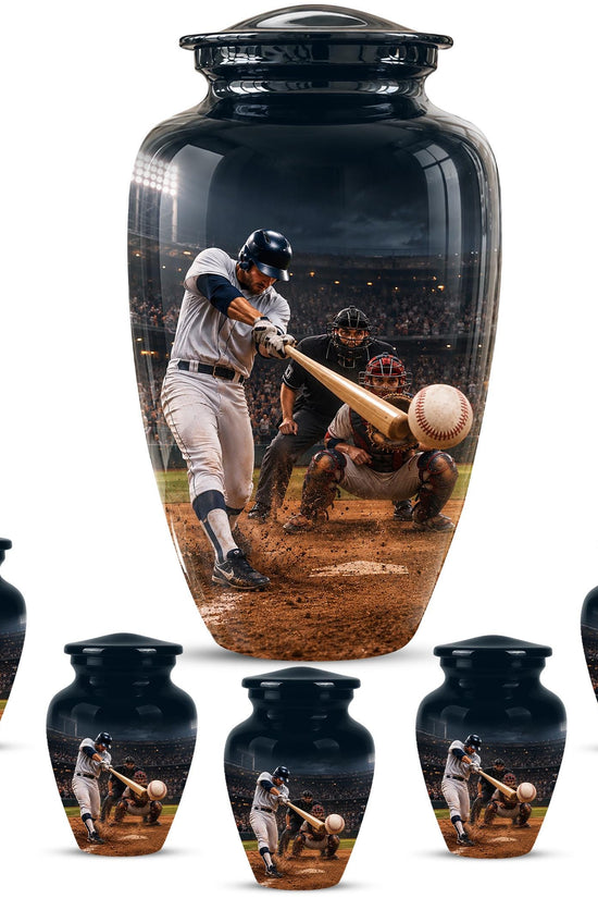 Baseball Cremation Urn for Ashes - Baseball Batter and Catcher Memorial Urn