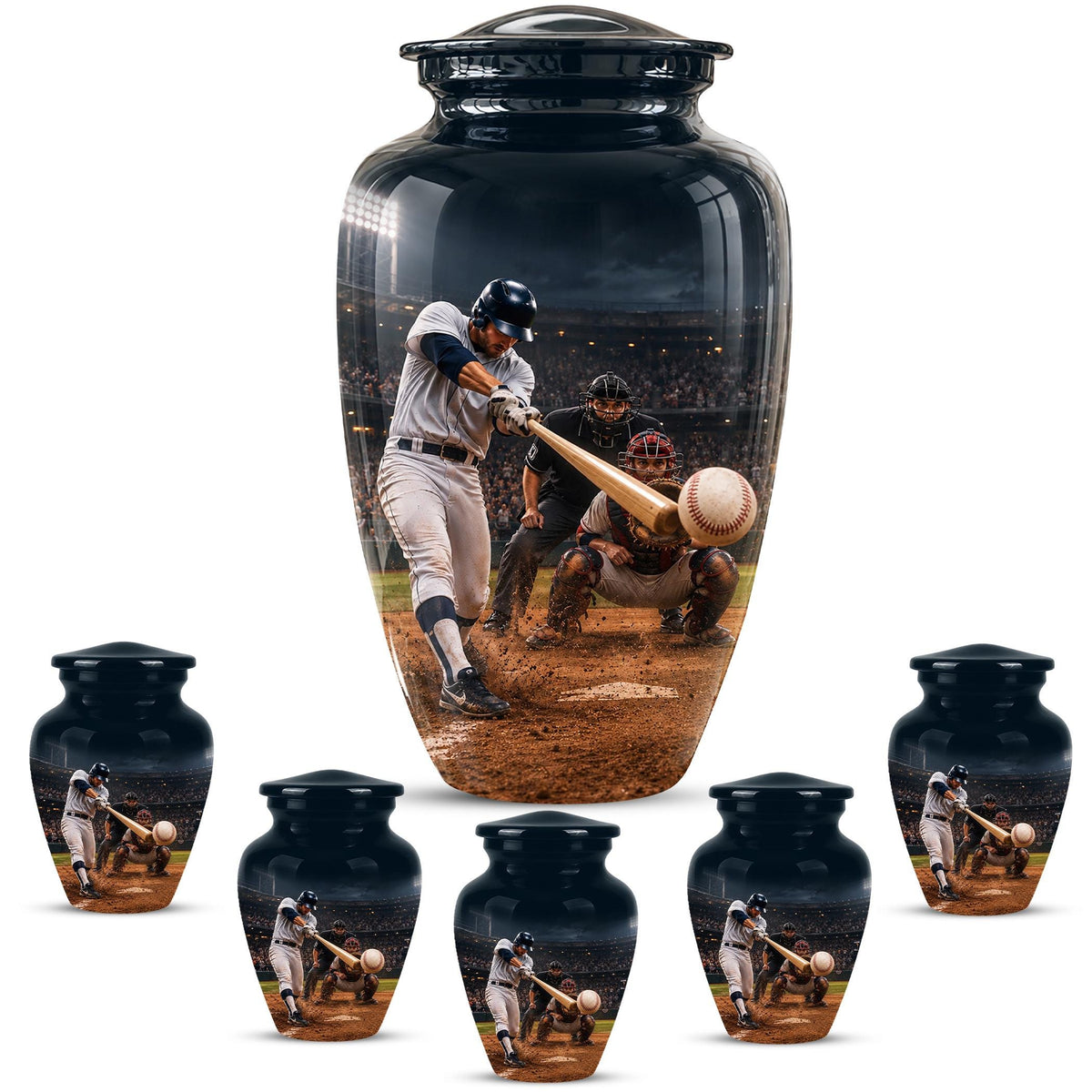 Baseball Cremation Urn for Ashes - Baseball Batter and Catcher Memorial Urn