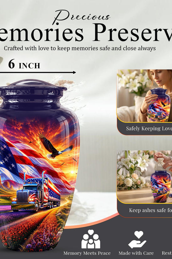American Flag Truck Cremation Urn for Ashes - Patriotic Eagle Memorial Urn