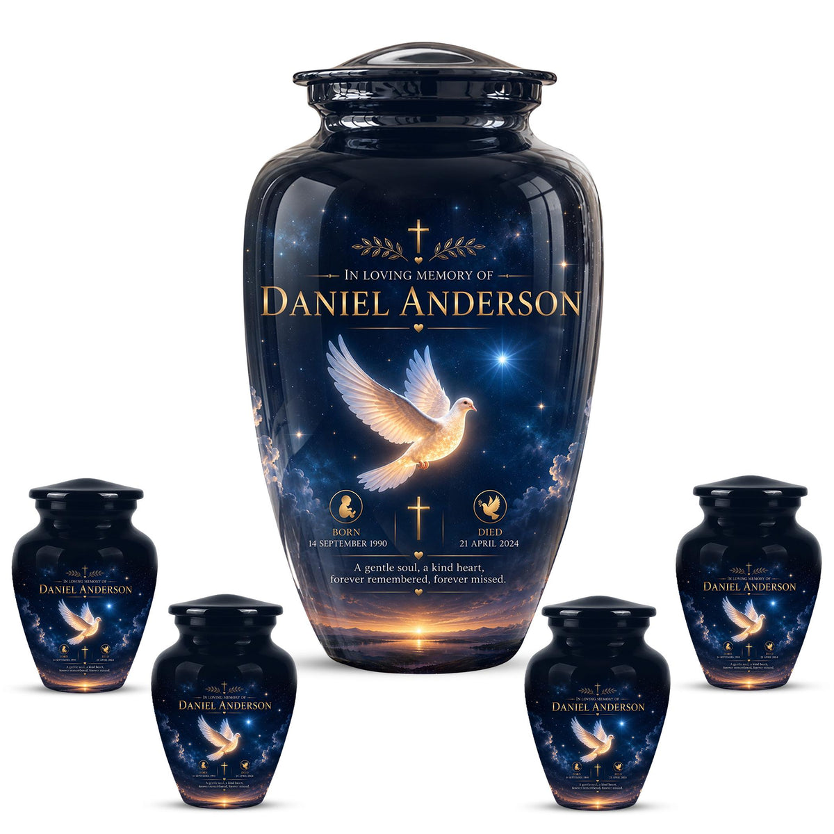 Personalized White Dove Cremation Urn - Christian Memorial Ashes Container (Custom Name & Dates)