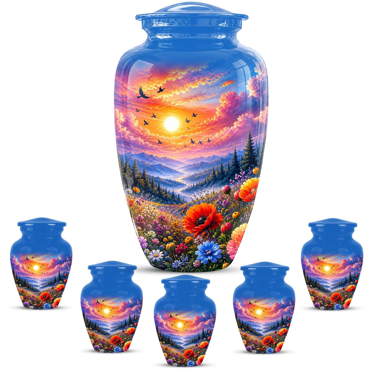 Personalized Wildflower Mountain Sunset Cremation Urn, Nature Memorial Keepsake (200 Cubic)