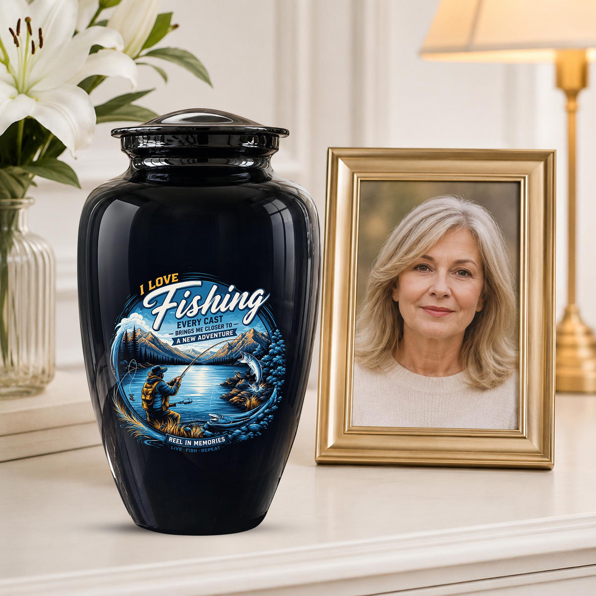 Personalized Fishing Memorial Urn - Adults Ashes For Male