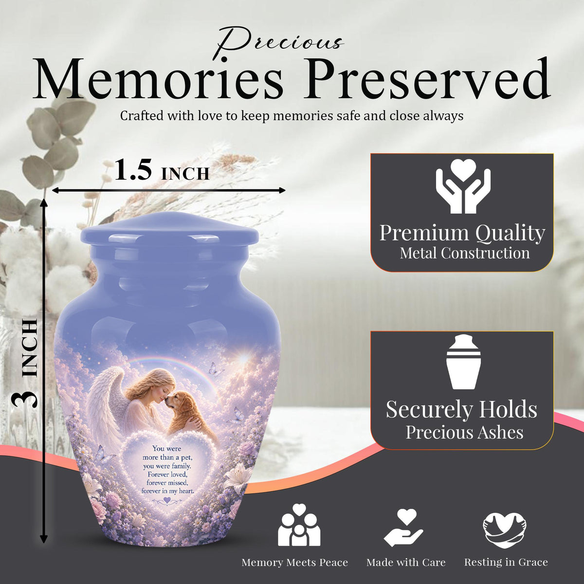Personalized Angel Rainbow Dog Cremation Urn - 200 Cubic  Inch Pet Memorial Ashes