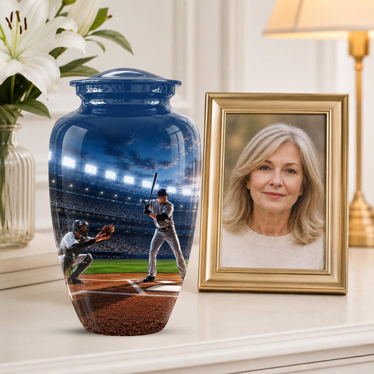 Baseball Cremation Urn for Ashes - Baseball Player and Catcher Memorial Urn