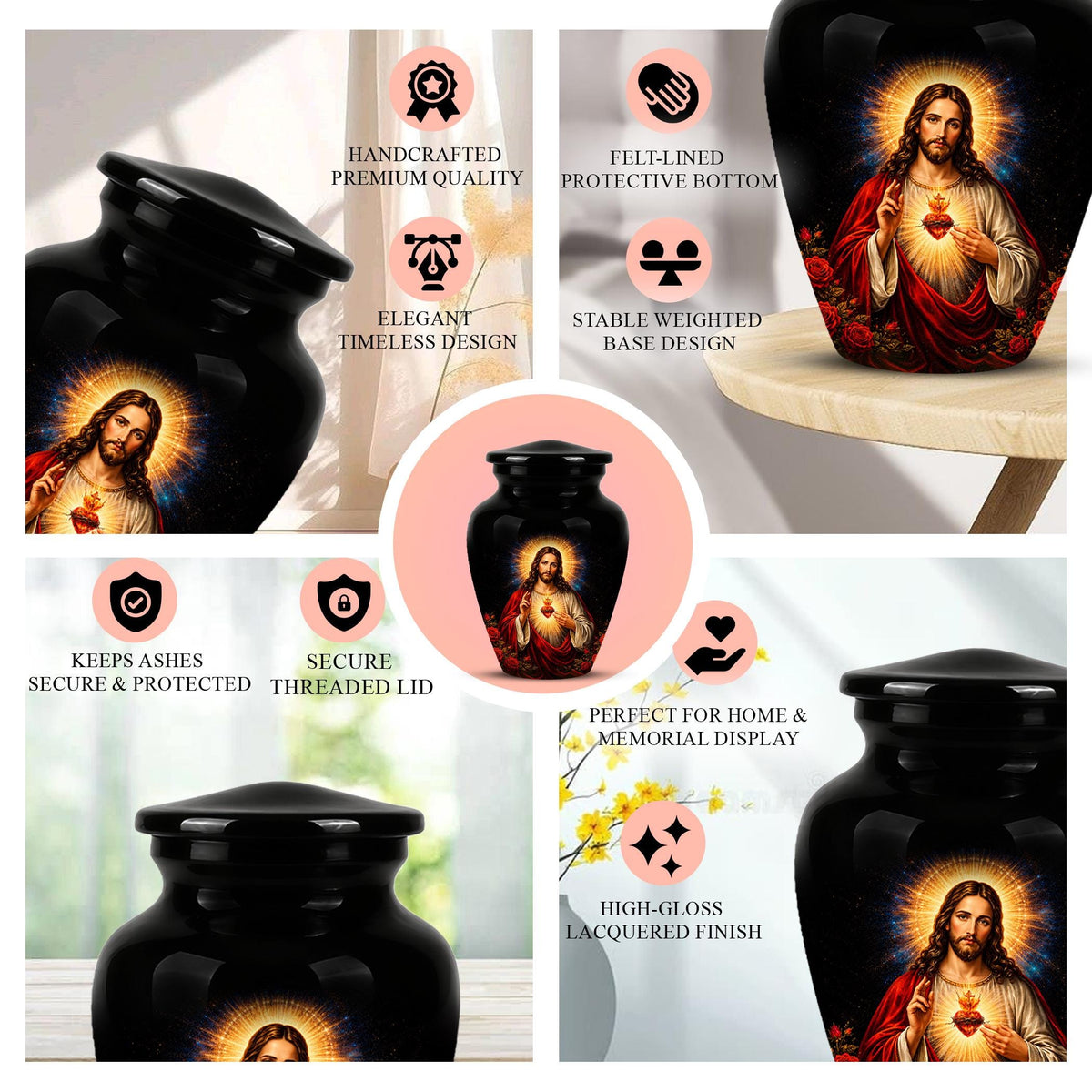 Memorials Urn for Human Ashes,Jesus Christ Memorial Urn  - Personalized Adult Funeral Keepsake