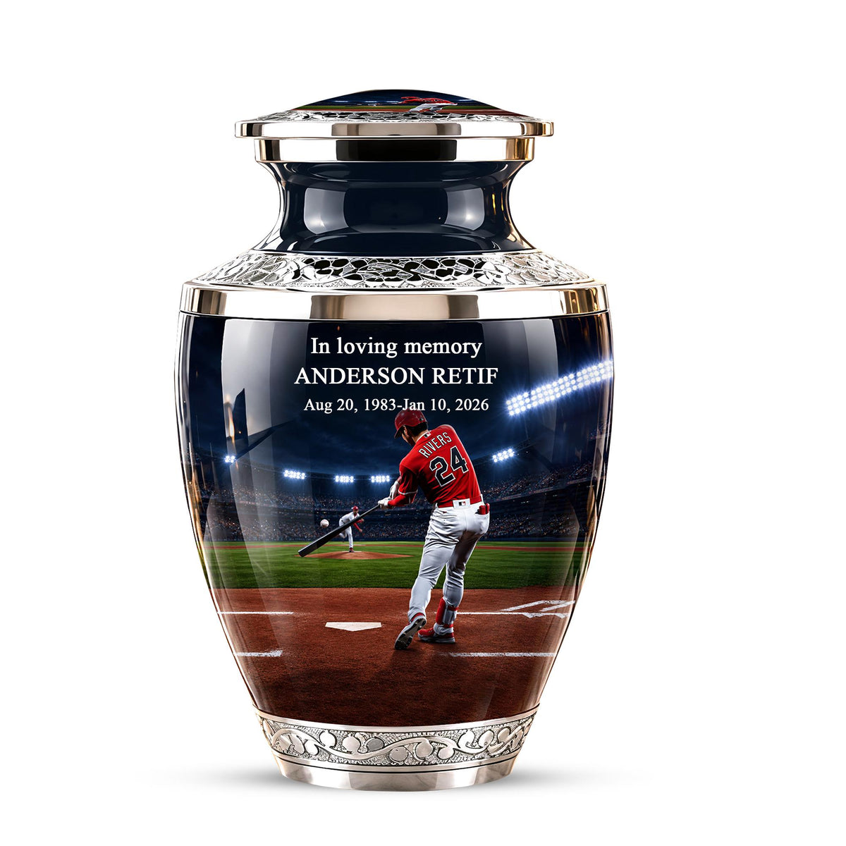 Baseball Player Cremation Urn for Ashes - Red Jersey Baseball Memorial Urn