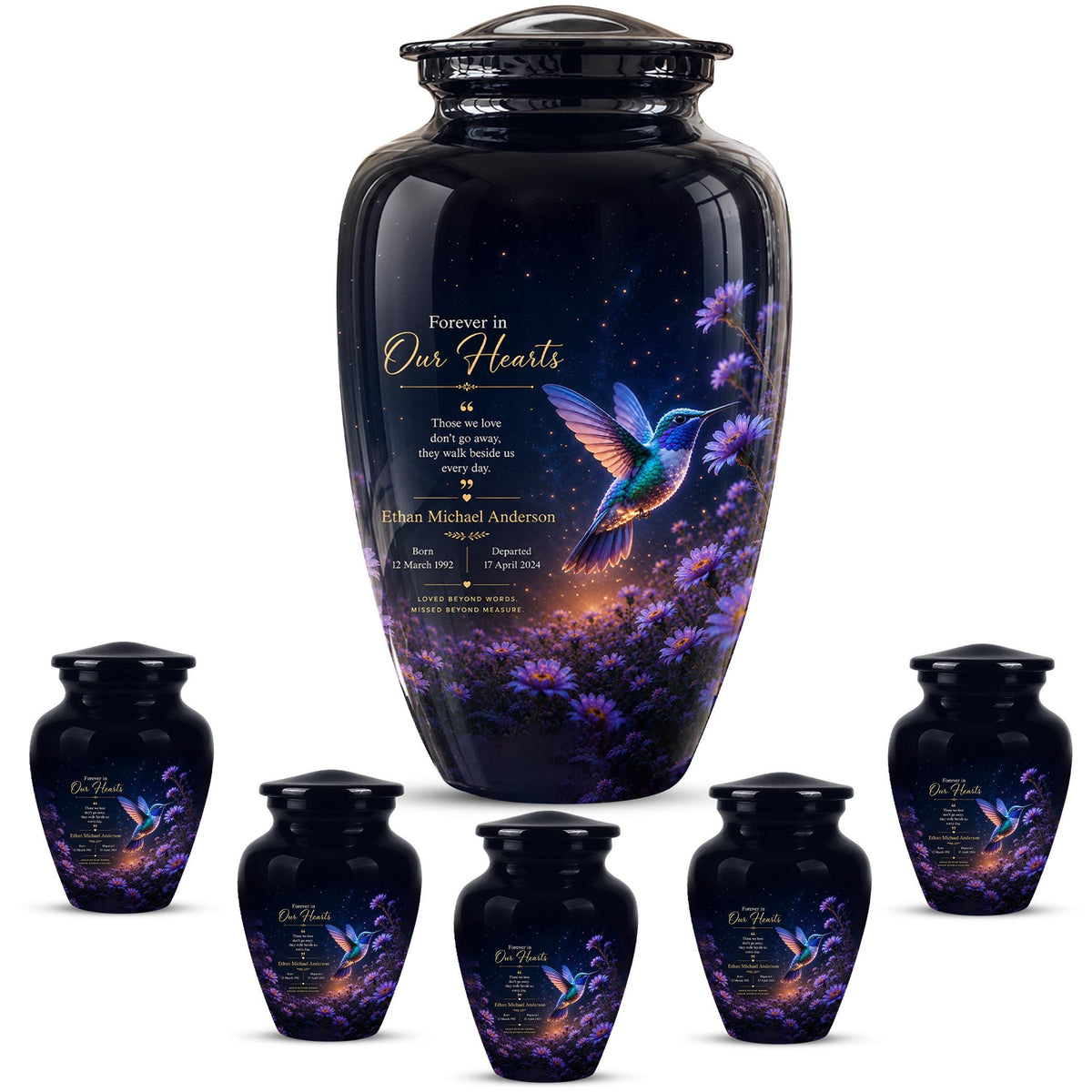 Personalized Hummingbird Cremation Urn - Floral Garden Memorial Keepsake (200 Cubic)