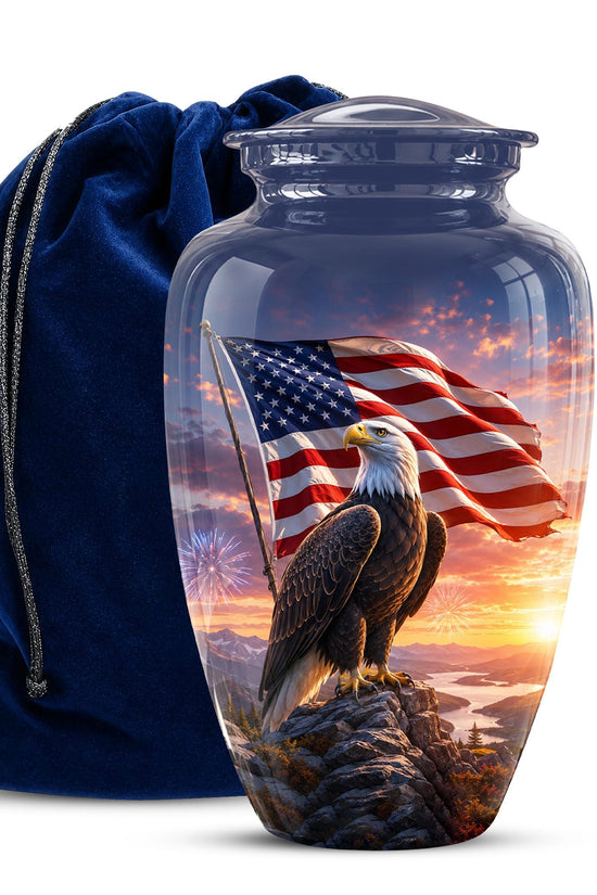 American Flag Eagle Cremation Urn for Ashes - Bald Eagle Patriotic Memorial Urn