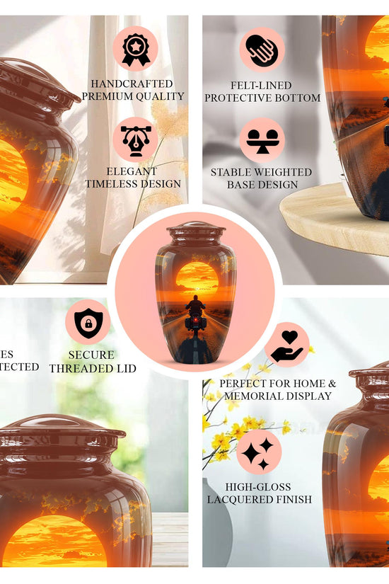 Motorcycle Cremation Urn ? Sunset Ride Memorial Tribute for Adults