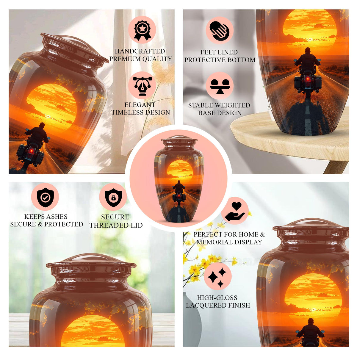 Motorcycle Cremation Urn ? Sunset Ride Memorial Tribute for Adults