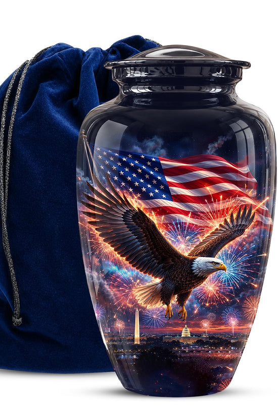 American Flag Eagle Cremation Urn for Ashes - Patriotic Bald Eagle Memorial Urn