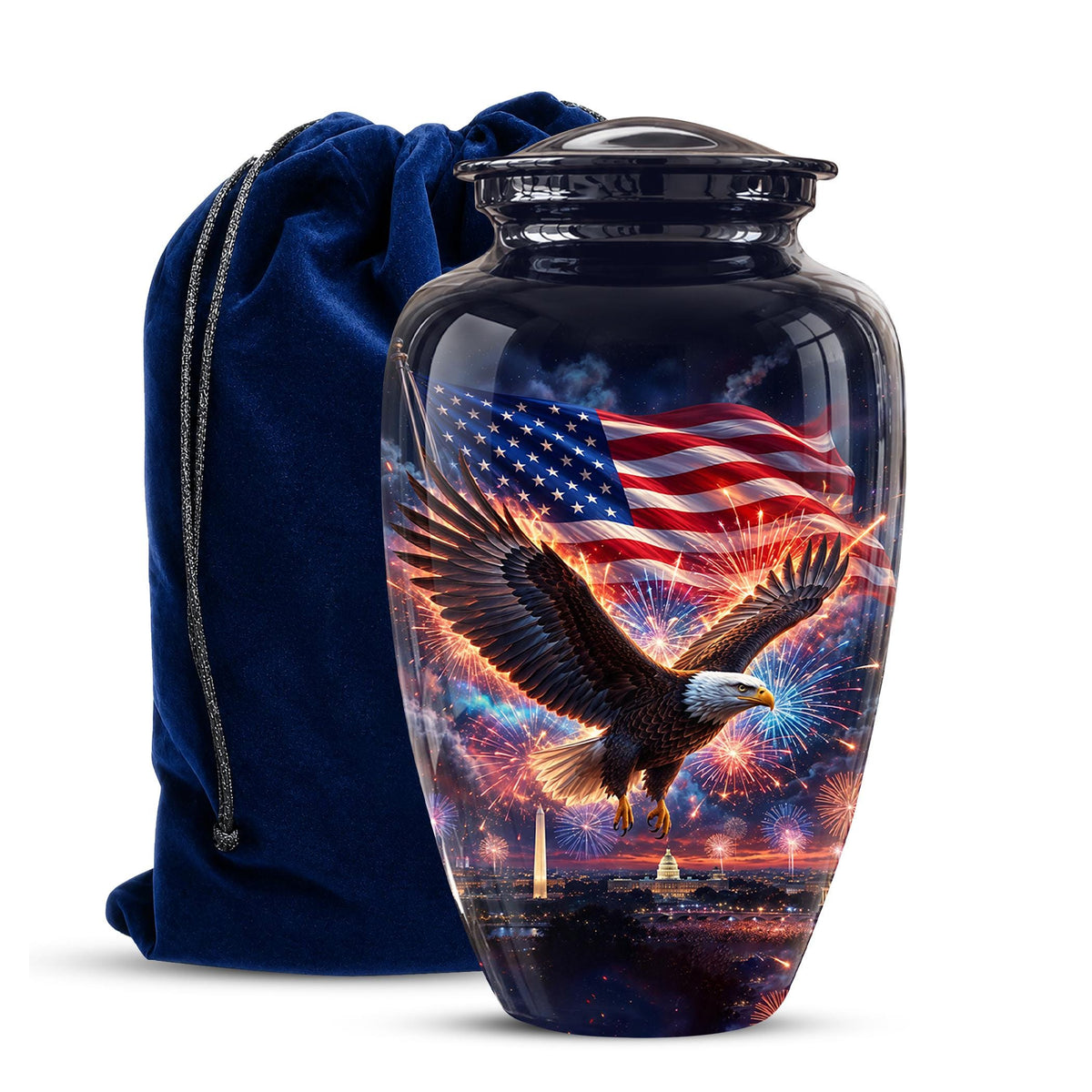 American Flag Eagle Cremation Urn for Ashes - Patriotic Bald Eagle Memorial Urn