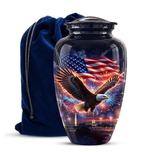 American Flag Eagle Cremation Urn for Ashes - Patriotic Bald Eagle Memorial Urn