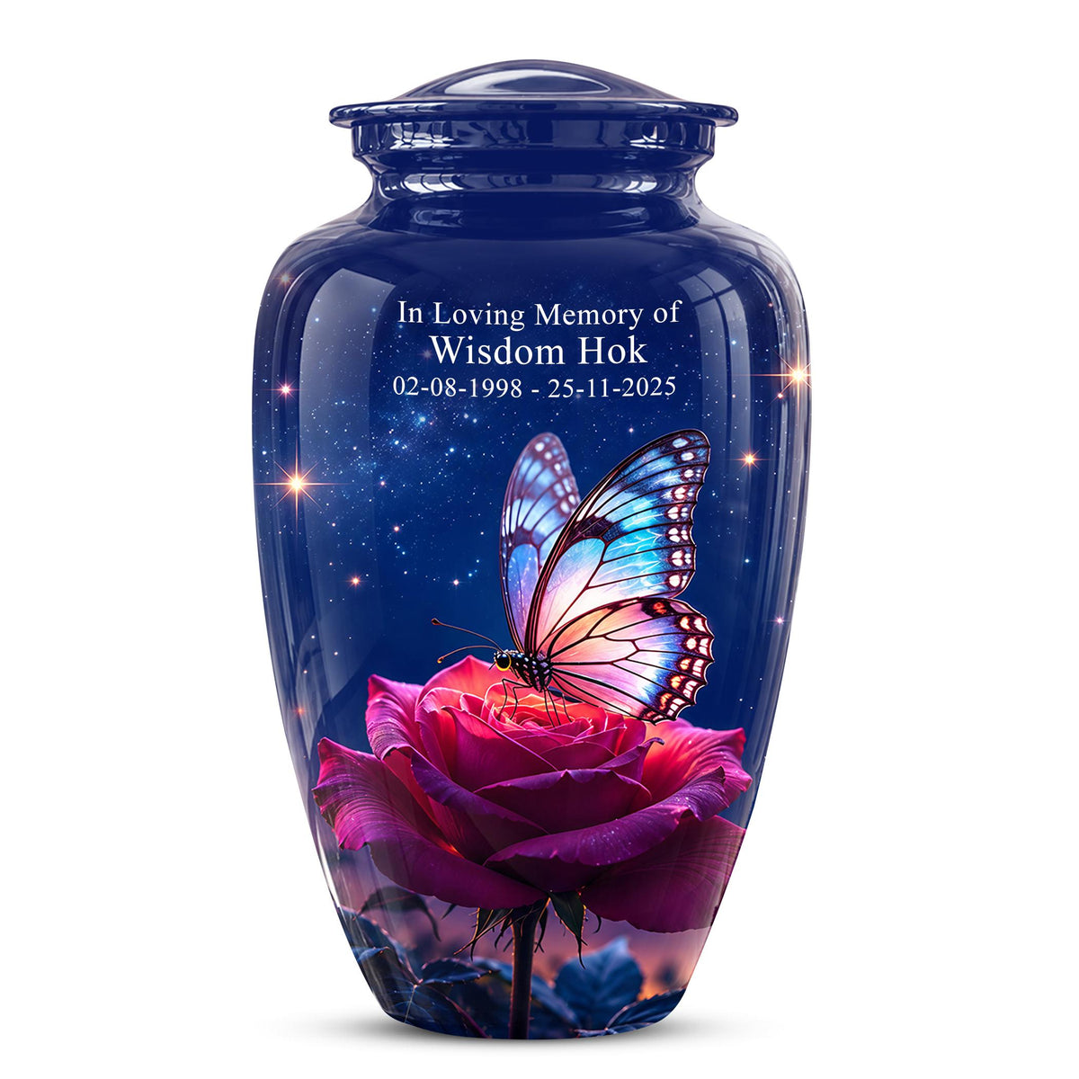 Butterfly and Rose Cremation Urn for Ashes - Pink Floral Memorial Urn