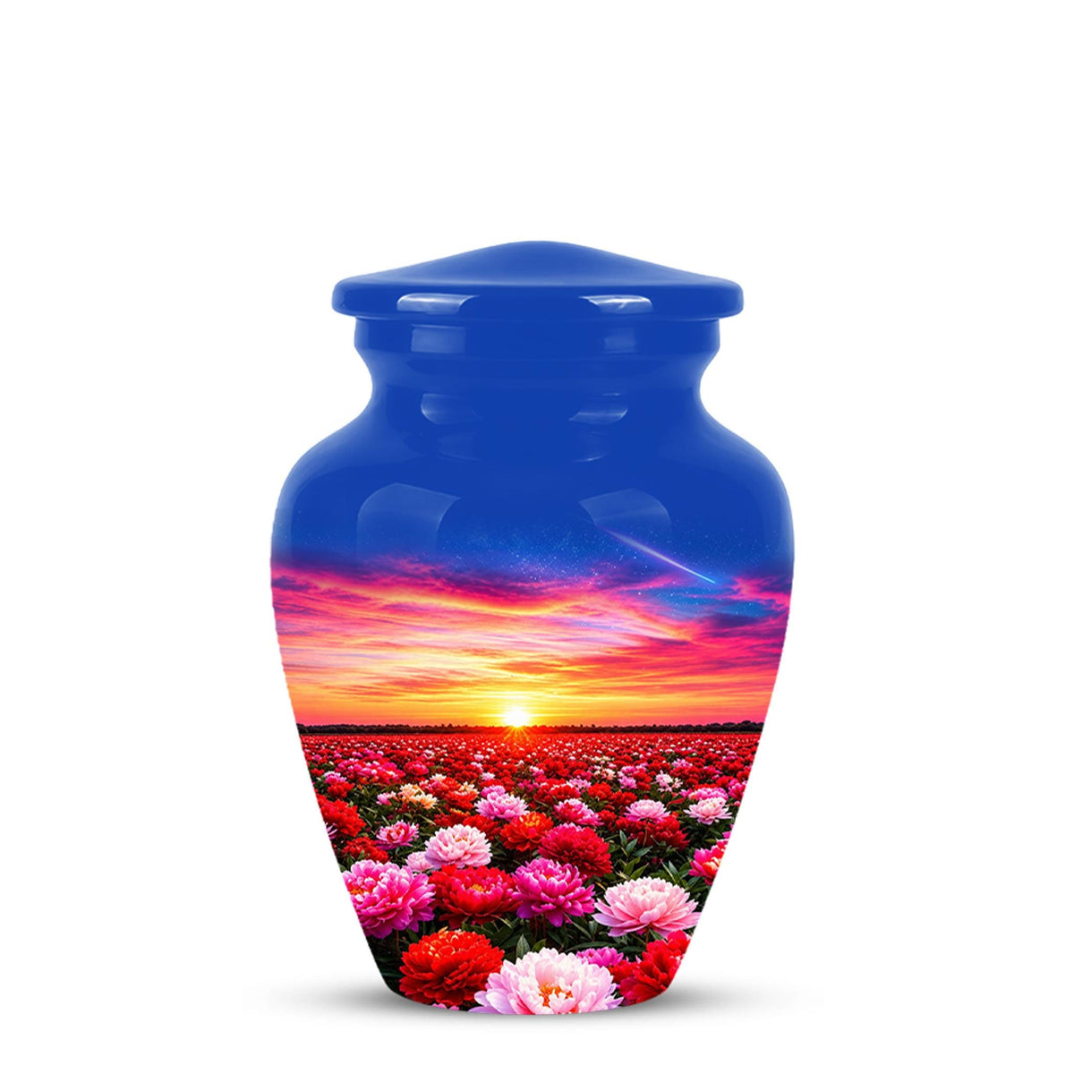Personalized Floral Sunset Cremation Urn, Metal Memorial Keepsake