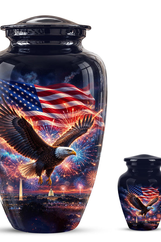 American Flag Eagle Cremation Urn for Ashes - Patriotic Bald Eagle Memorial Urn