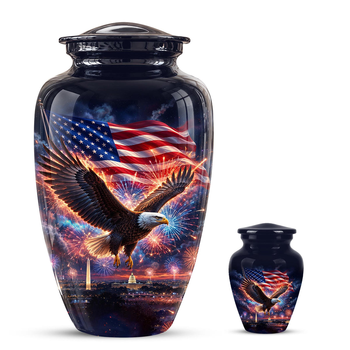 American Flag Eagle Cremation Urn for Ashes - Patriotic Bald Eagle Memorial Urn