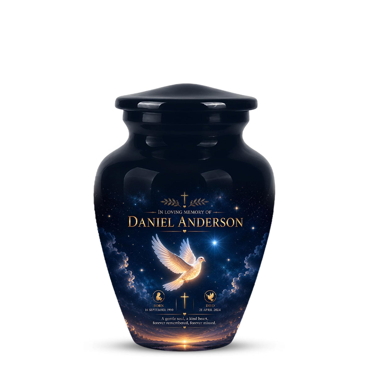 Personalized White Dove Cremation Urn - Christian Memorial Ashes Container (Custom Name & Dates)