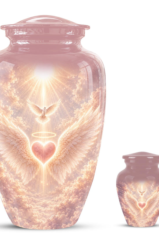 Personalized Angel Wings Cremation Urn for Ashes - Pink Heart Memorial Urn, Heavenly Dove Tribute