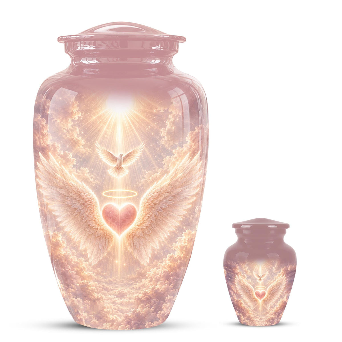 Personalized Angel Wings Cremation Urn for Ashes - Pink Heart Memorial Urn, Heavenly Dove Tribute