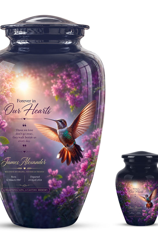 Personalized Hummingbird Cremation Urn - Floral Memorial Tribute for Ashes