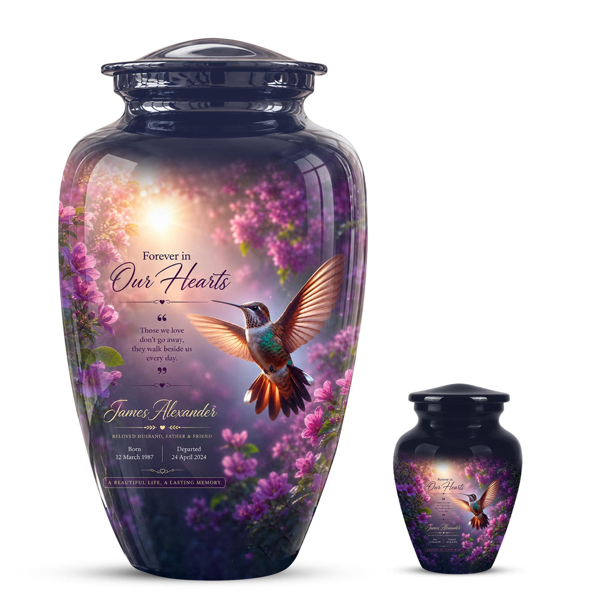 Personalized Hummingbird Cremation Urn - Floral Memorial Tribute for Ashes