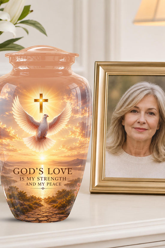 Personalized Christian Cremation Urn, Cross Dove Memorial Urn - Religious Sympathy Keepsake