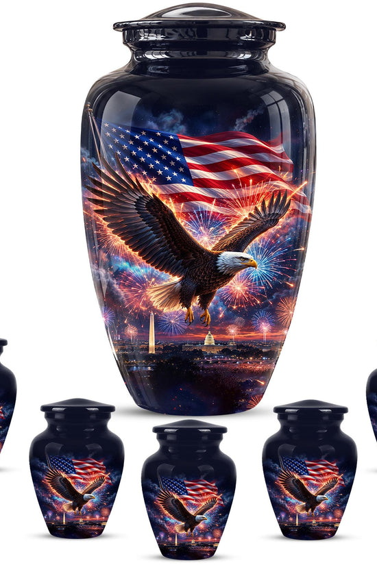 American Flag Eagle Cremation Urn for Ashes - Patriotic Bald Eagle Memorial Urn