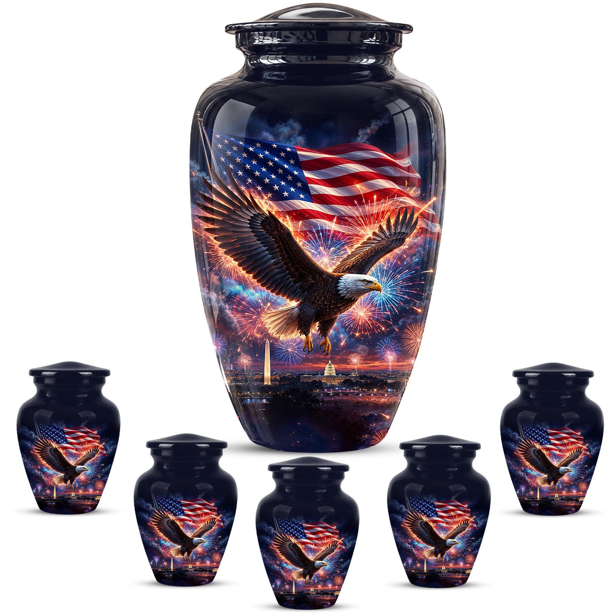 American Flag Eagle Cremation Urn for Ashes - Patriotic Bald Eagle Memorial Urn