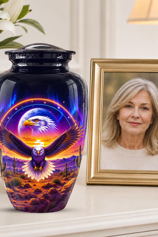 Bald Eagle Cremation Urn for Ashes - Colorful Desert Sunset Memorial Urn