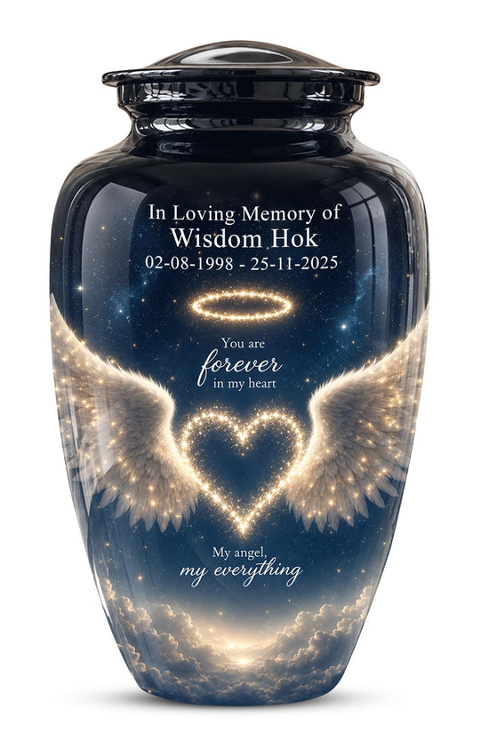 Forever in My Heart Memorial Urn - Personalized Angel Wings Cremation Urn,Custom Remembrance Keepsake
