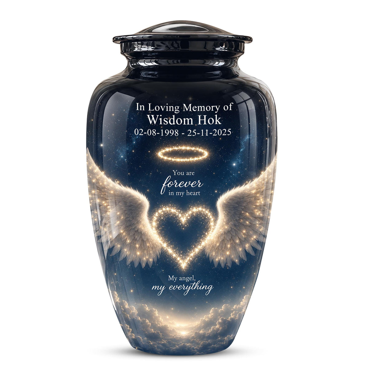 Forever in My Heart Memorial Urn - Personalized Angel Wings Cremation Urn,Custom Remembrance Keepsake