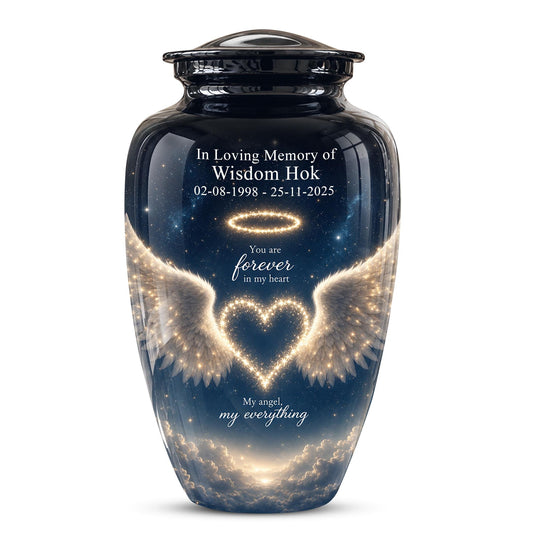 Forever in My Heart Memorial Urn - Personalized Angel Wings Cremation Urn,Custom Remembrance Keepsake
