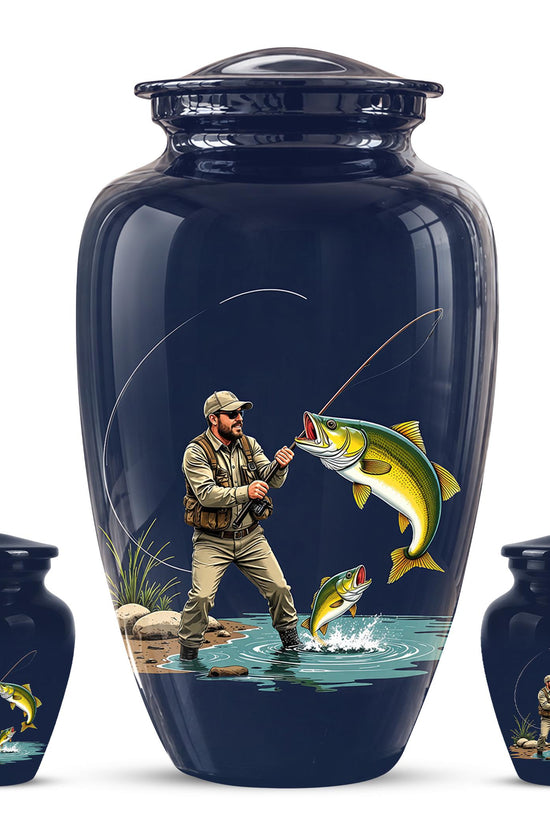 Personalized Fishing Cremation Urn for Ashes - Fisherman Memorial Urn, Fishing Tribute Urn