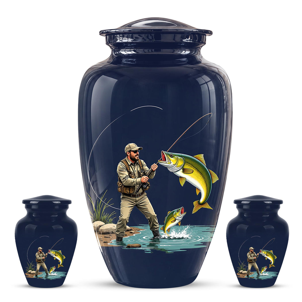Personalized Fishing Cremation Urn for Ashes - Fisherman Memorial Urn, Fishing Tribute Urn